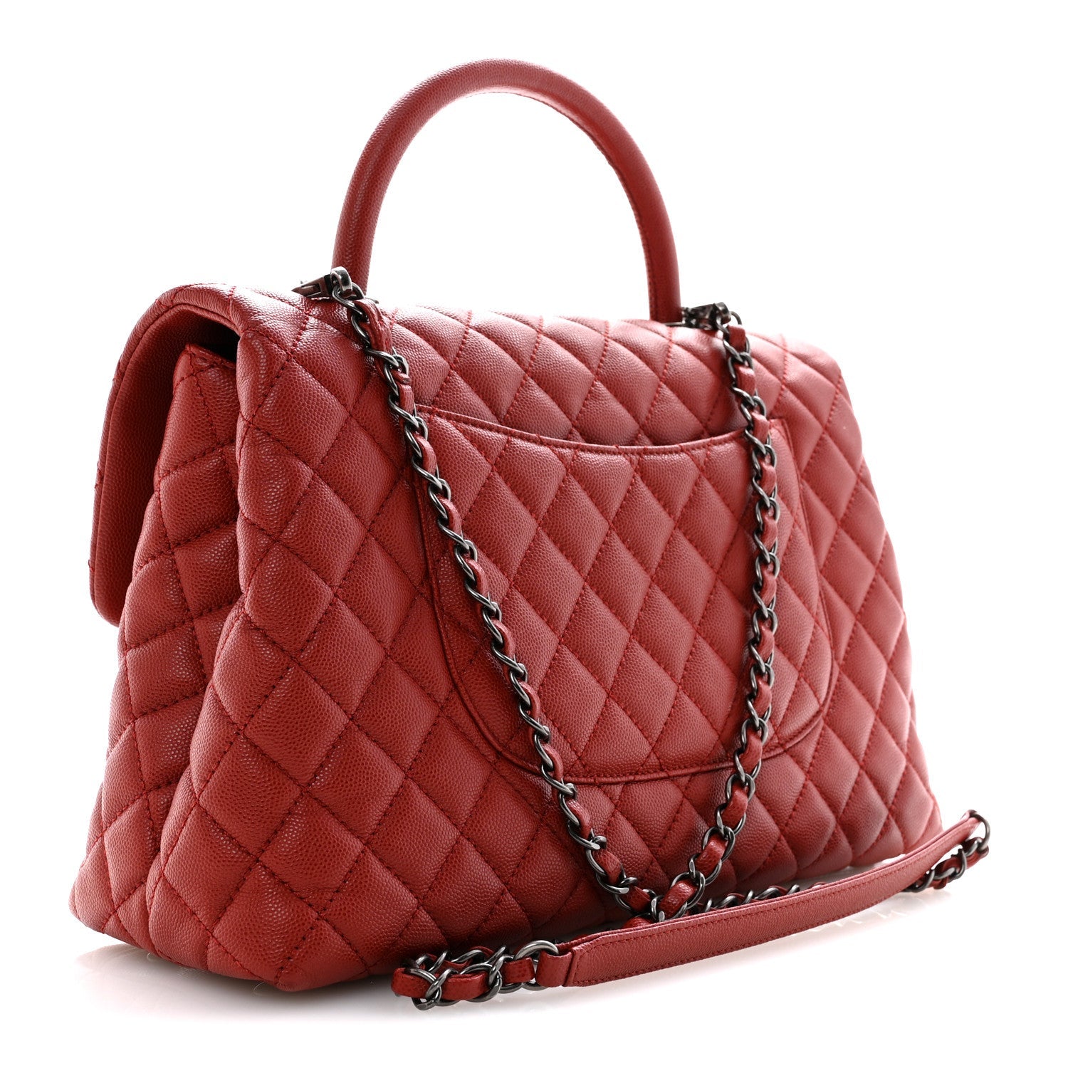 Chanel Caviar Quilted Medium Coco Handle Flap Red