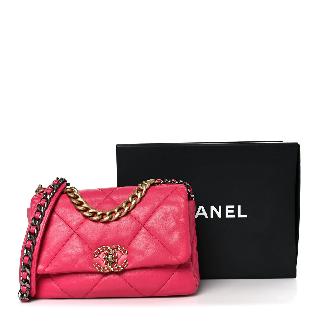 Chanel Lambskin Quilted Medium Chanel 19 Flap Dark Pink