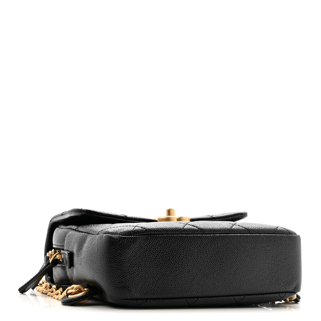 Chanel Shiny Caviar Quilted Chain Melody Backpack Black
