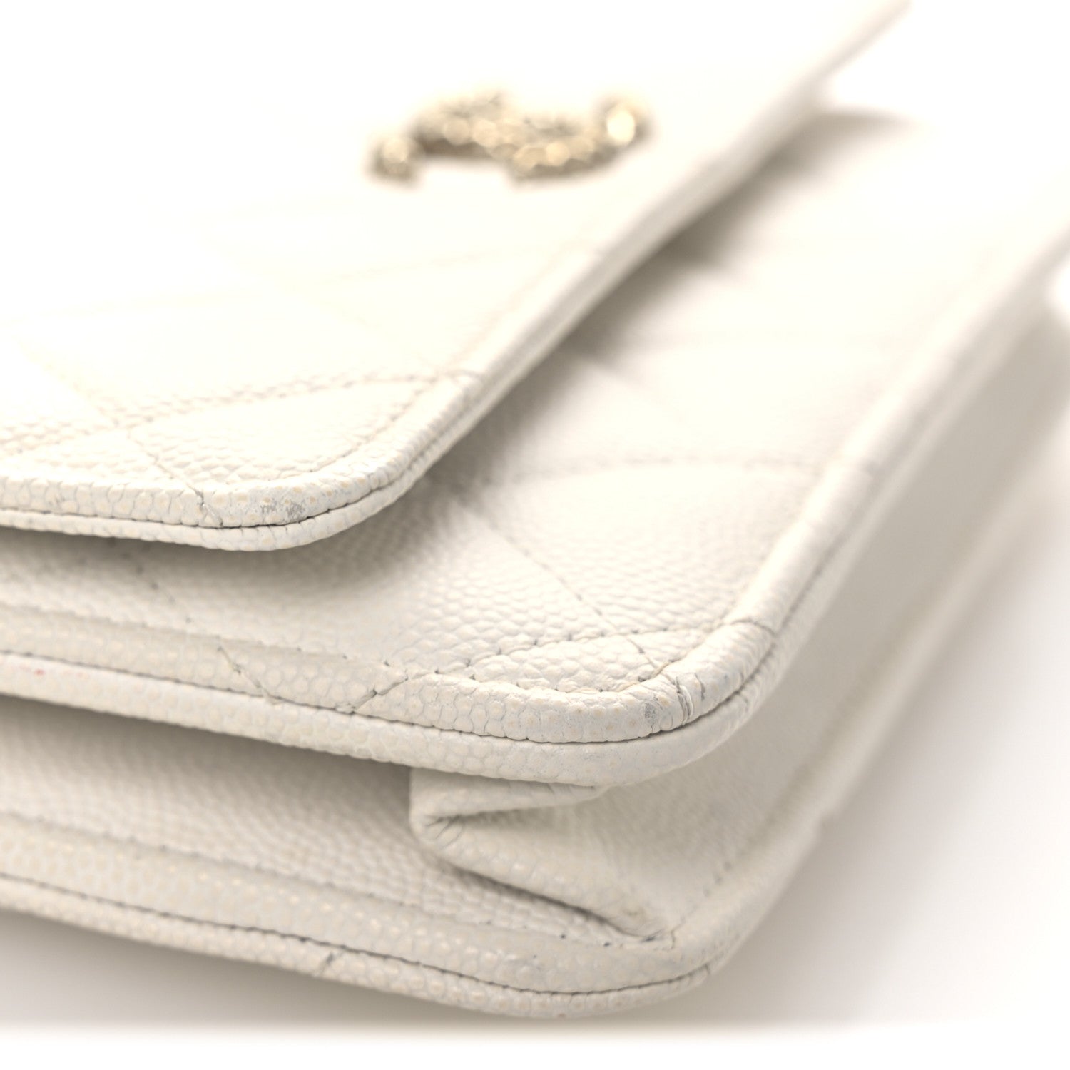 Chanel Caviar Quilted Perforated Metal CC Wallet On Chain WOC White