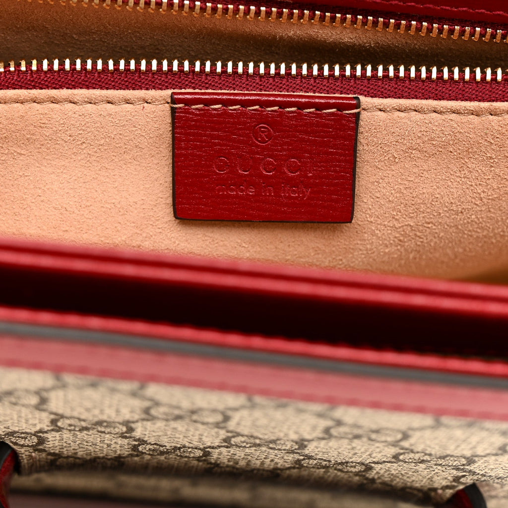 Gucci GG Supreme Monogram Azalea Calfskin Horsebit 1955 Shoulder Bag Beige Ebony New Cherry Red
