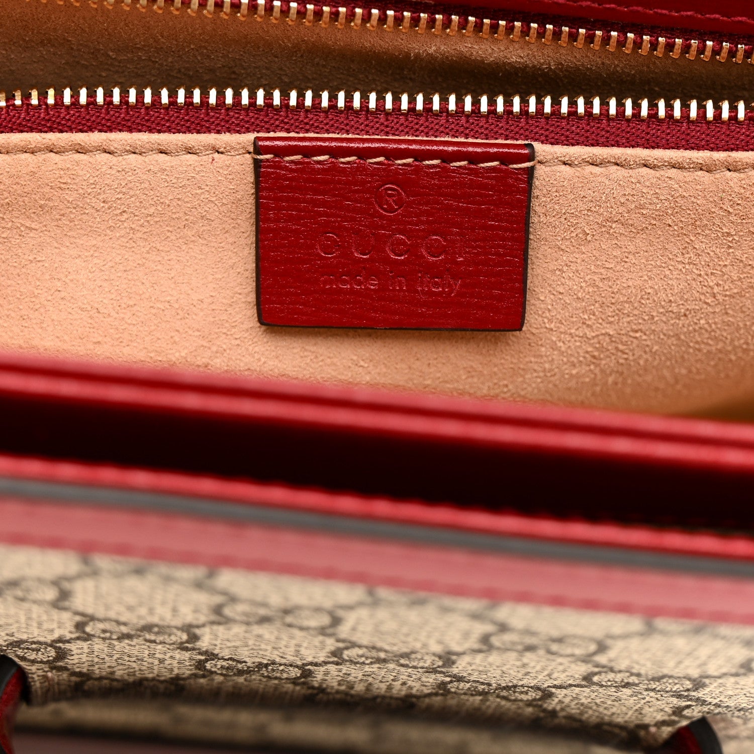 Gucci GG Supreme Monogram Azalea Calfskin Horsebit 1955 Shoulder Bag Beige Ebony New Cherry Red