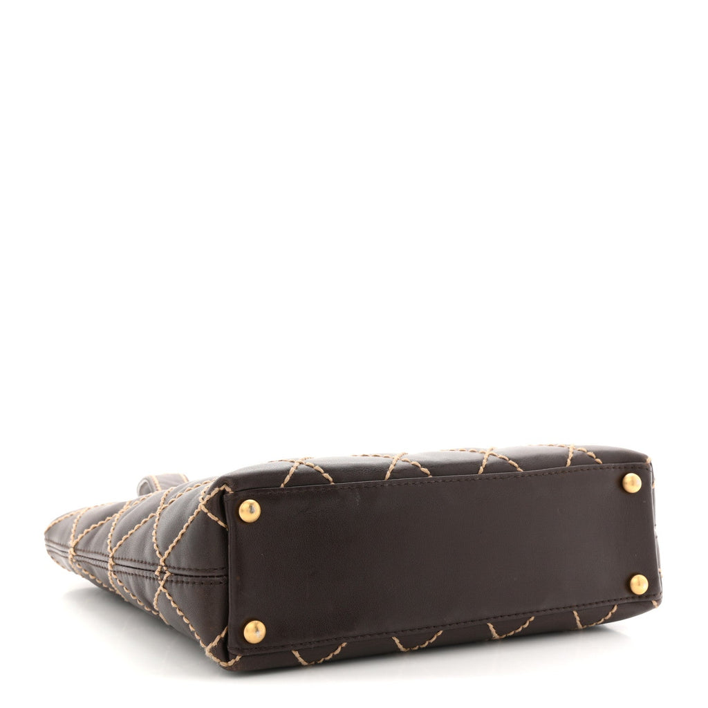 Chanel Calfskin Wild Stitch Tote Brown