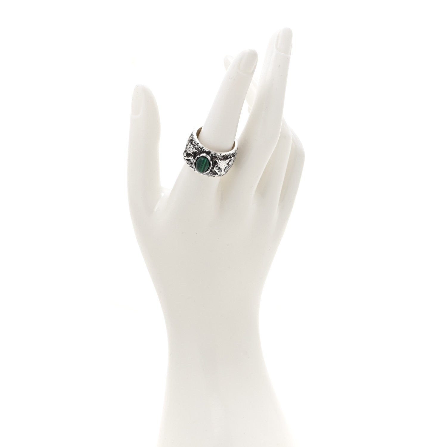 Gucci Sterling Silver Resin Feline Garden Ring 60 9 Green
