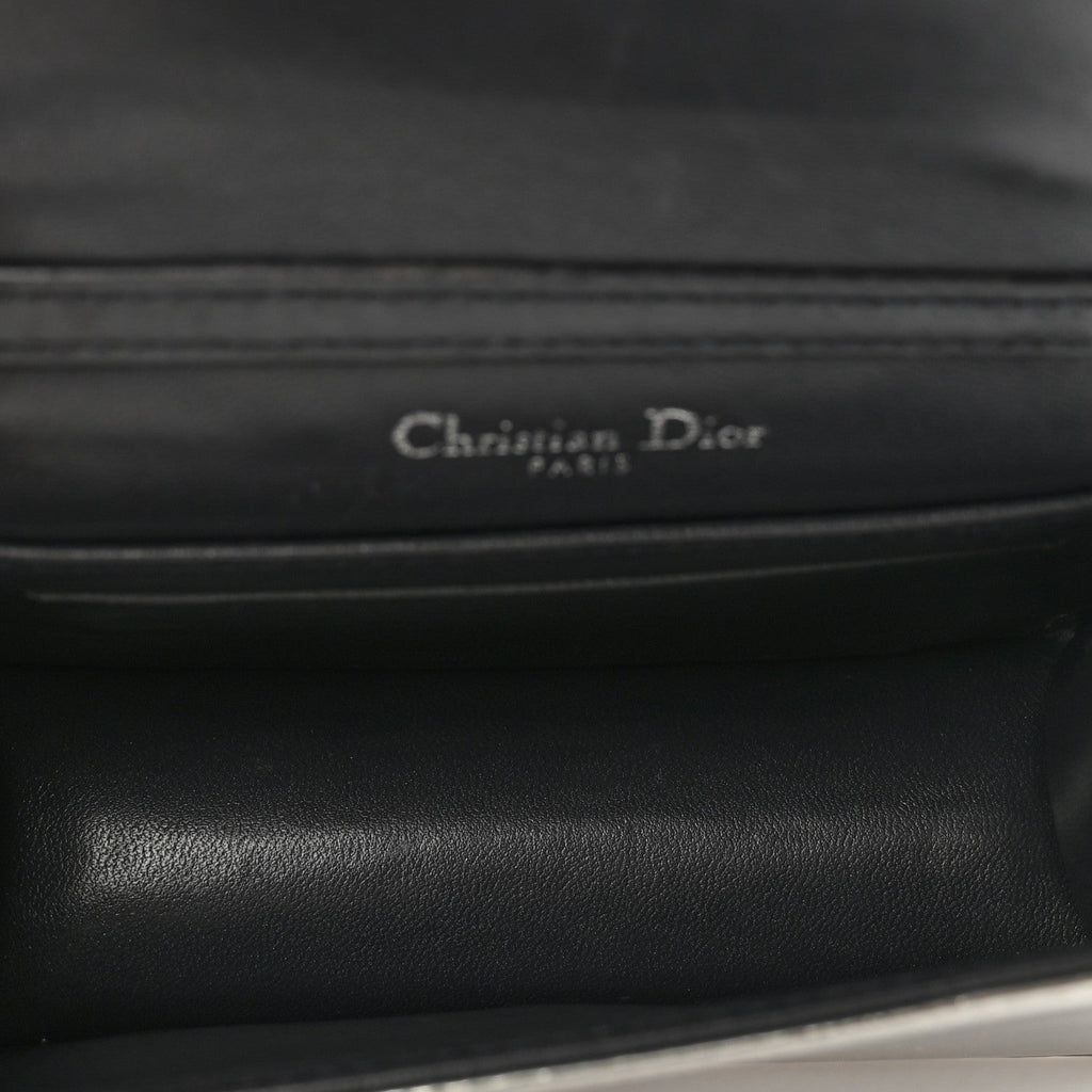 Christian Dior Metallic Patent Micro-Cannage Baby Diorama Flap Bag Silver