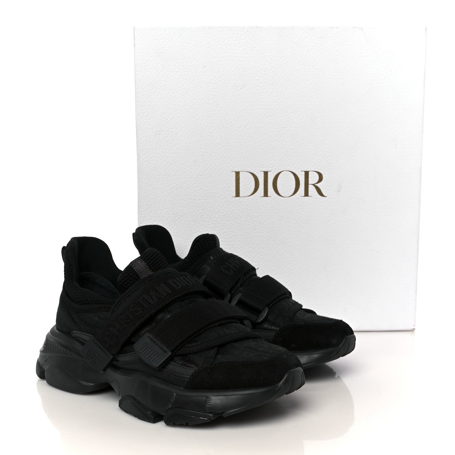 Christian Dior Shiny Oblique Technical Fabric Nylon Womens D-Wander Sneakers 35.5 Black