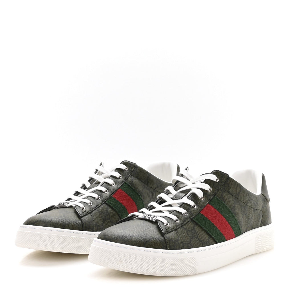 Gucci GG Supreme Monogram Web Mens New Ace Sneakers 11 Green
