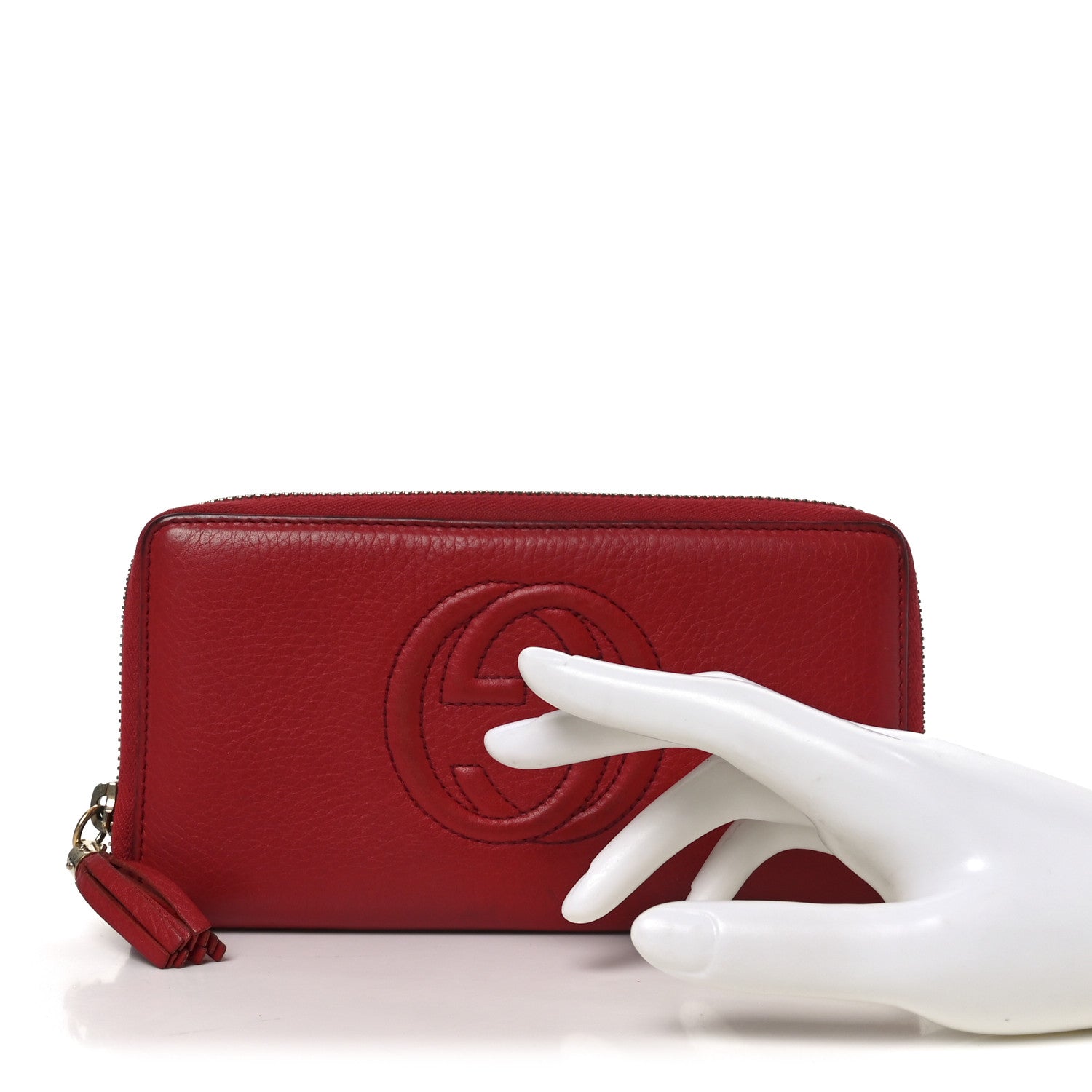 Gucci Pebbled Calfskin Soho Zip Around Wallet Red