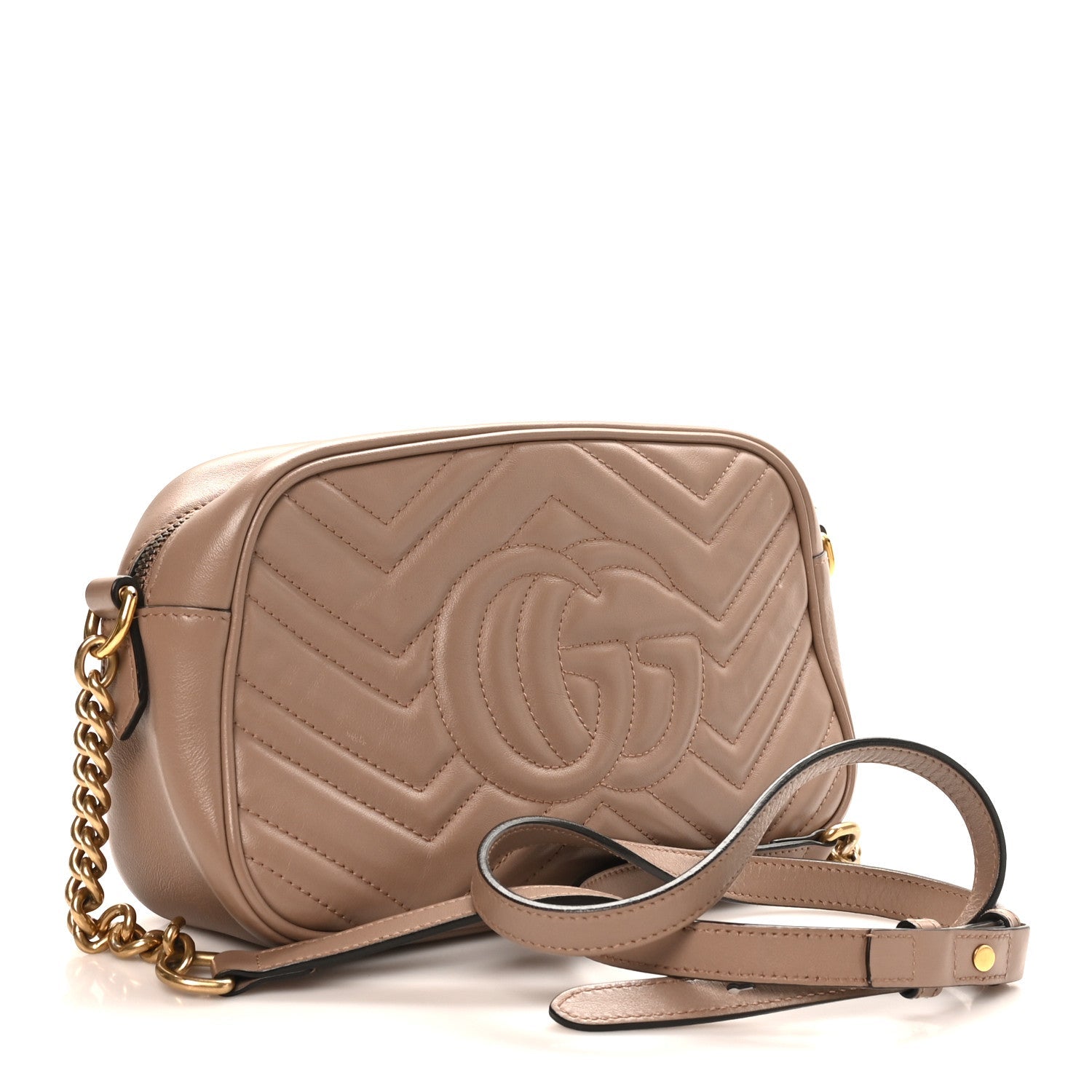 Gucci Calfskin Matelasse Small GG Marmont Chain Shoulder Bag Porcelain Rose
