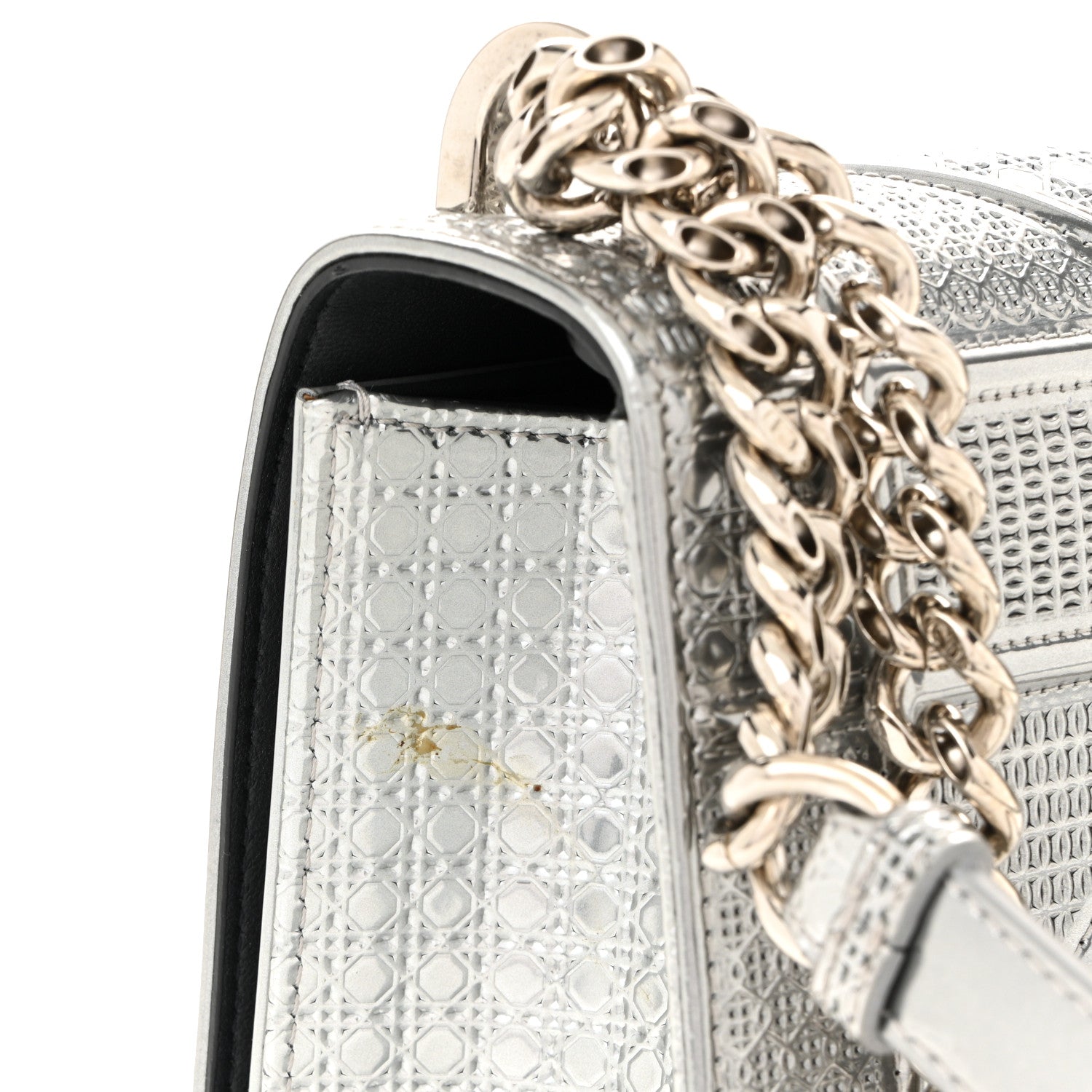 Christian Dior Metallic Patent Micro-Cannage Small Diorama Flap Bag Silver