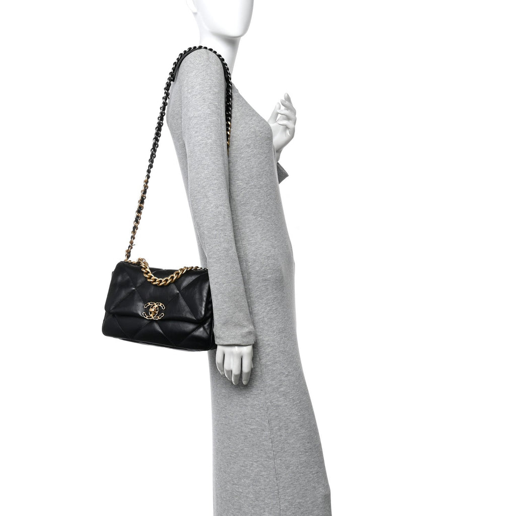 Chanel Lambskin Quilted Medium Chanel 19 Flap Black
