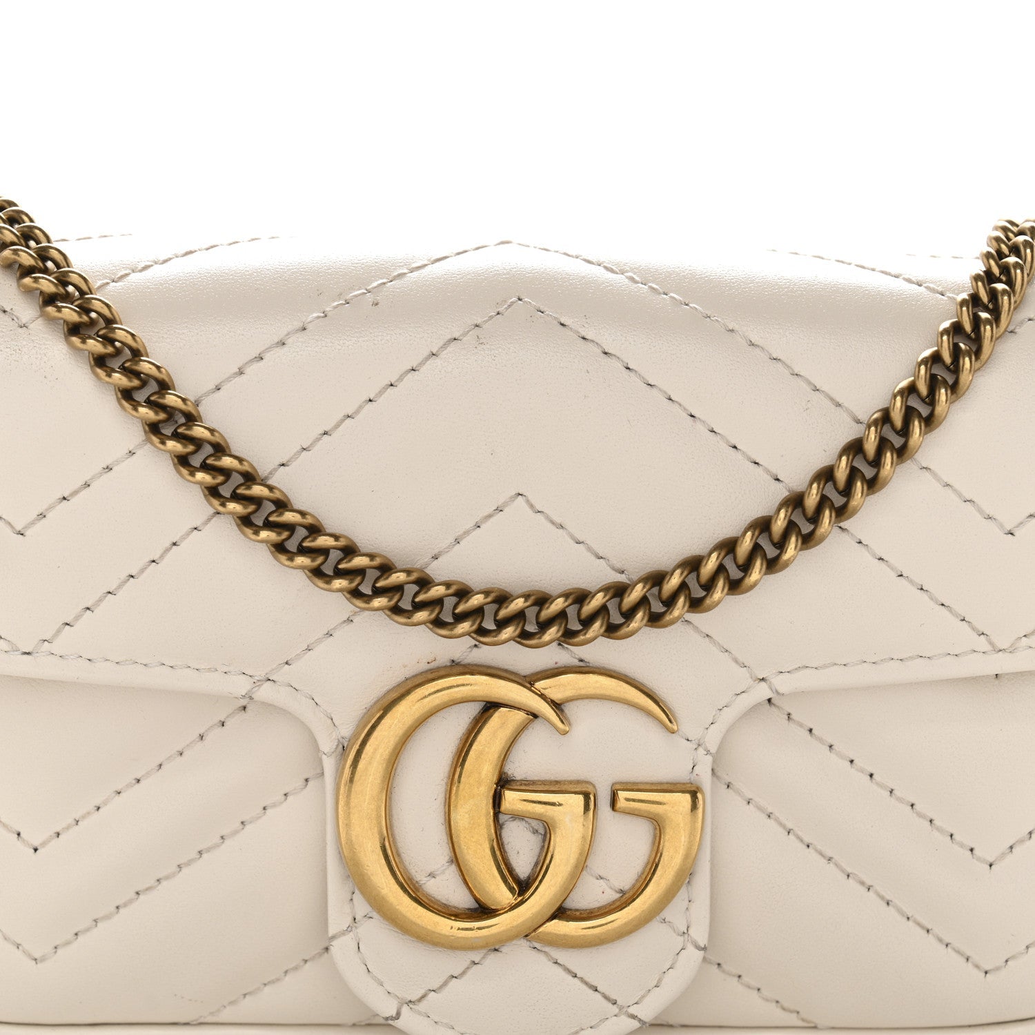 Gucci Calfskin Matelasse Super Mini GG Marmont Shoulder Bag White