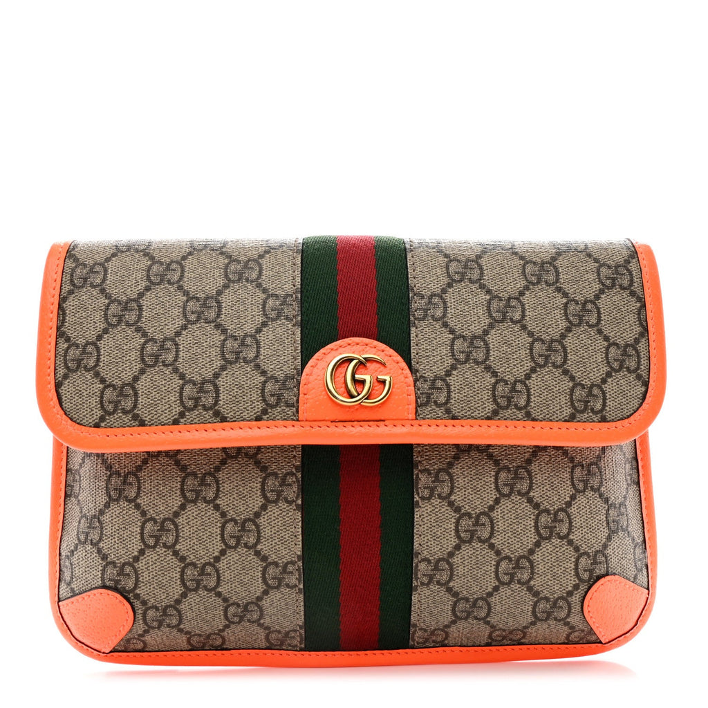 Gucci GG Supreme Monogram Web Small Ophidia Belt Bag Beige Ebony Orange Fluo