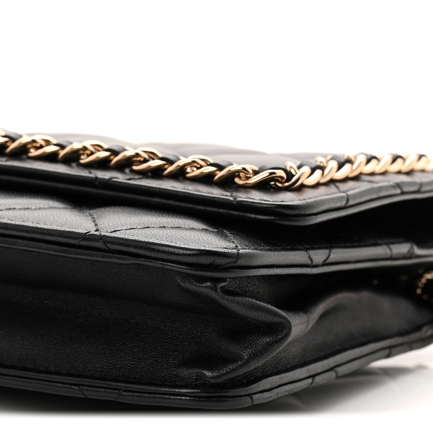 Chanel Lambskin Quilted Chain Around Wallet On Chain WOC Black