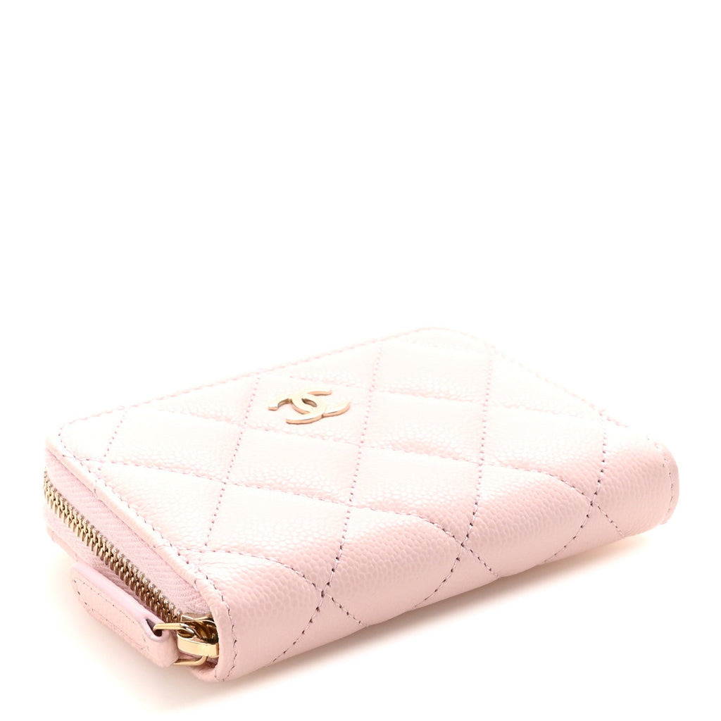 Caviar Quilted Zip Coin Purse Pink