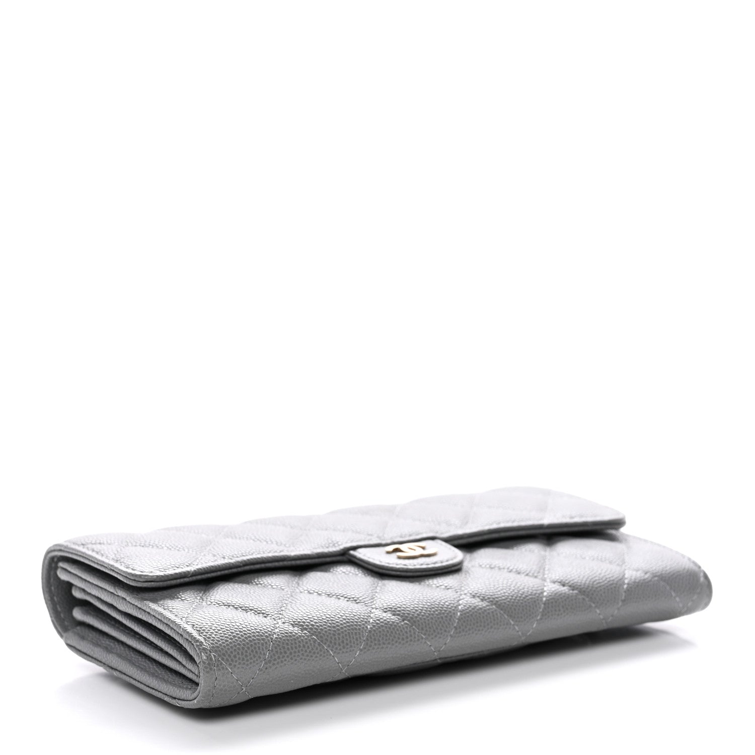 Caviar Quilted Large Gusset Flap Wallet Grey