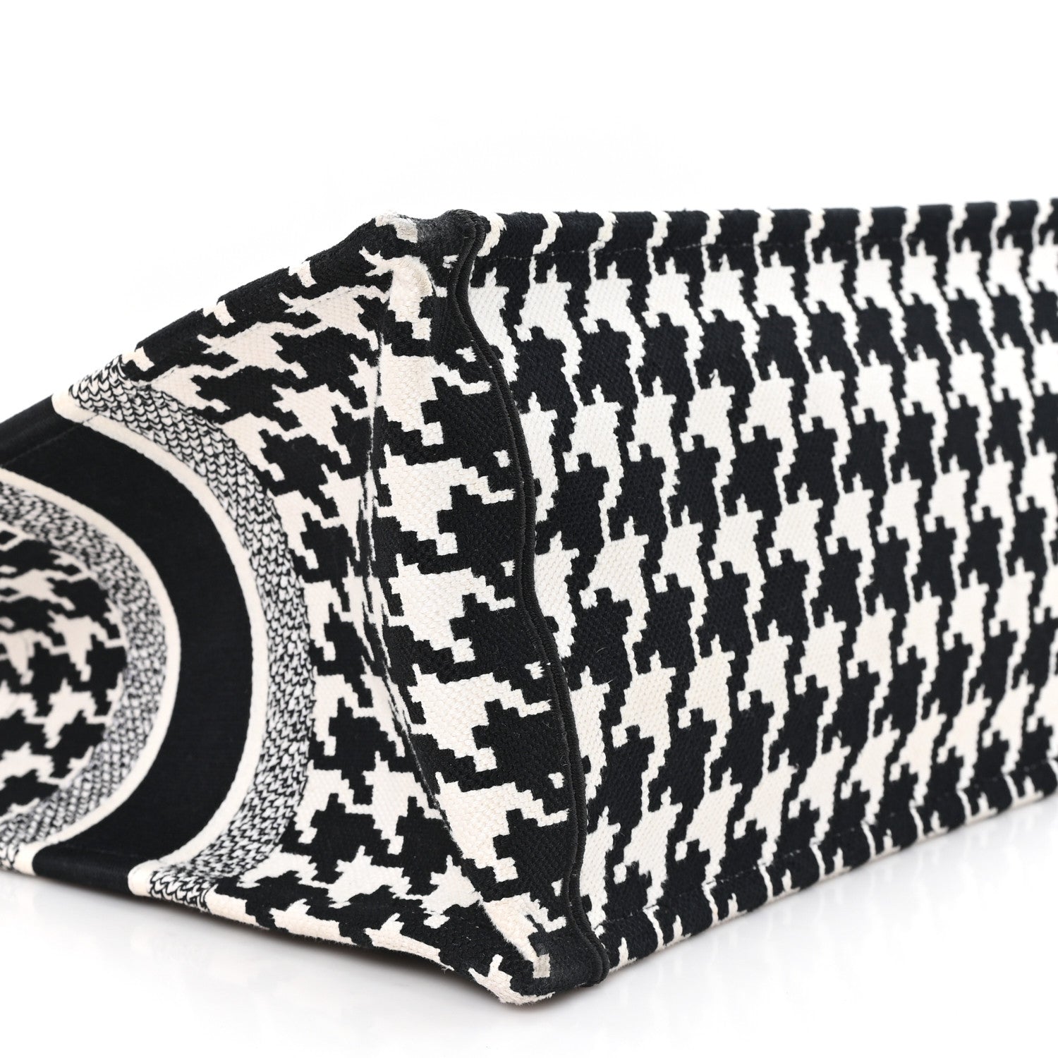 Christian Dior Canvas Macro Houndstooth Embroidered Medium Book Tote Black White