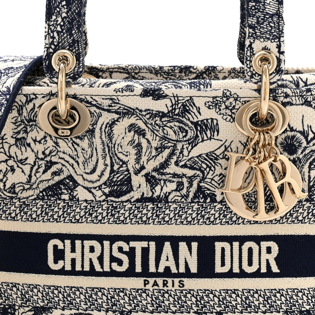 Christian Dior Toile De Jouy Embroidered Medium Lady D-Lite Blue