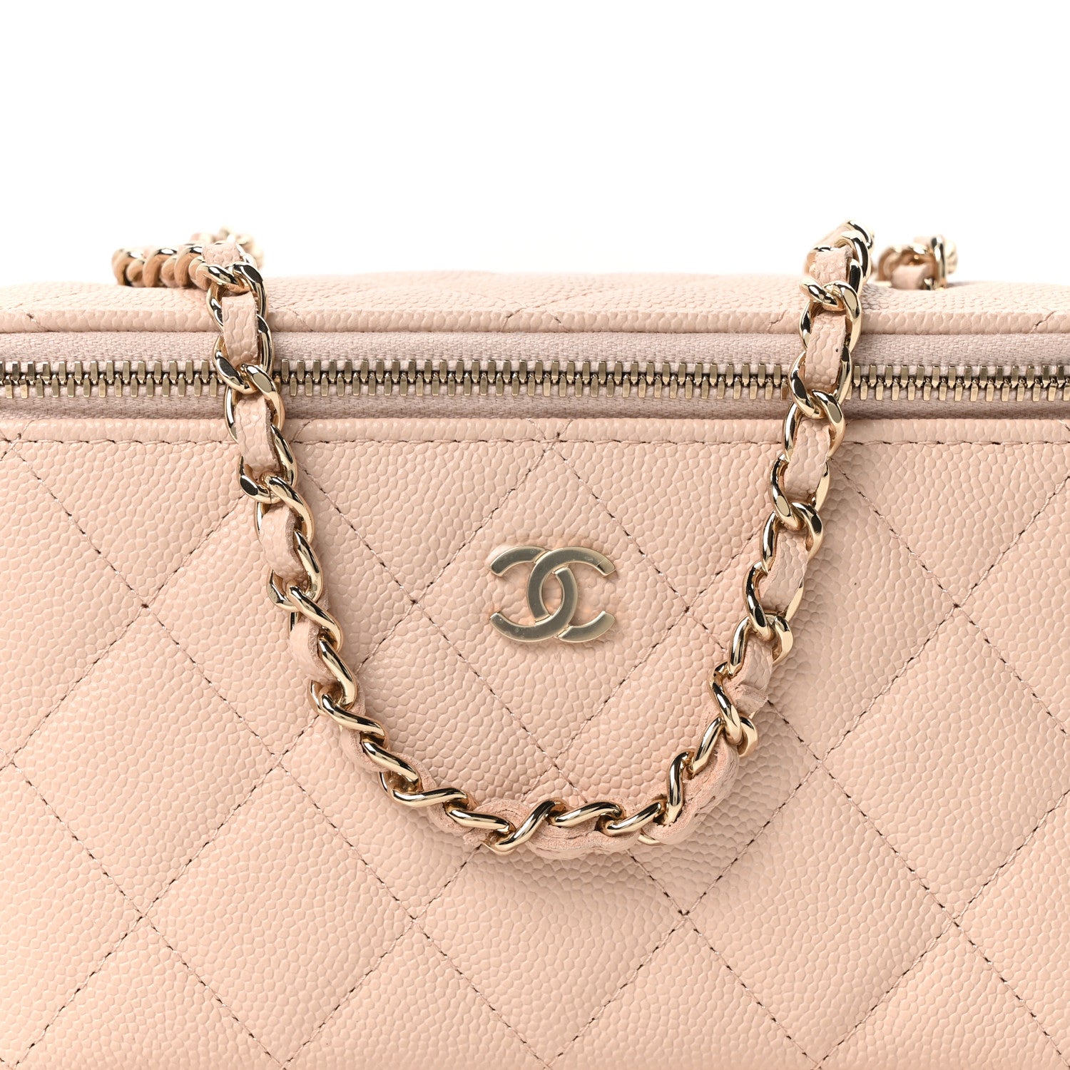 Chanel Caviar Quilted Small Vanity Case With Chain Light Beige