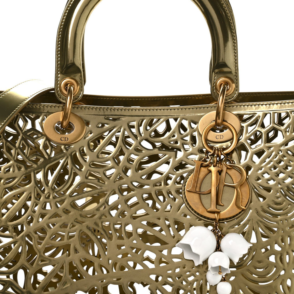 Christian Dior X DAVID WISEMAN Metallic Calfskin Laser Cut Large Lady Dior Gold
