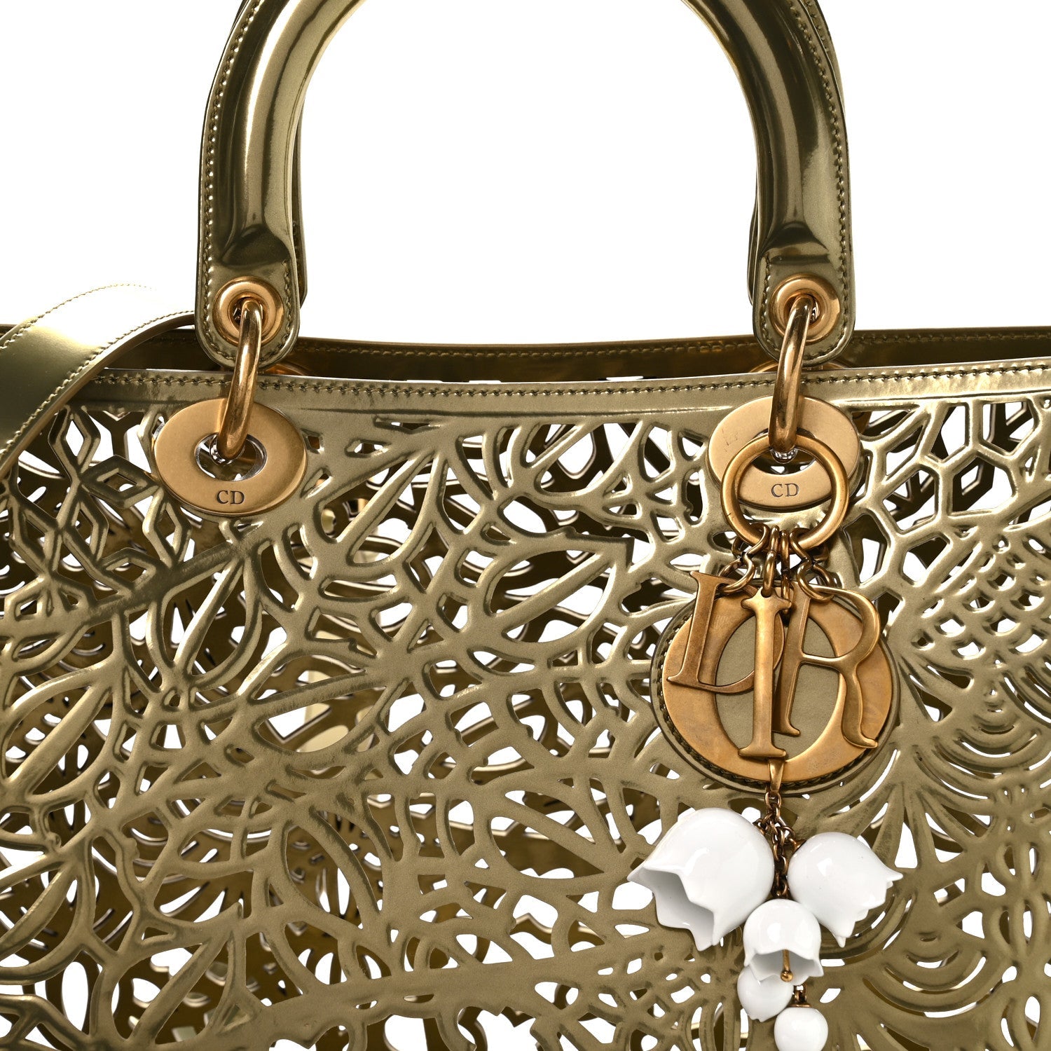 Christian Dior X DAVID WISEMAN Metallic Calfskin Laser Cut Large Lady Dior Gold
