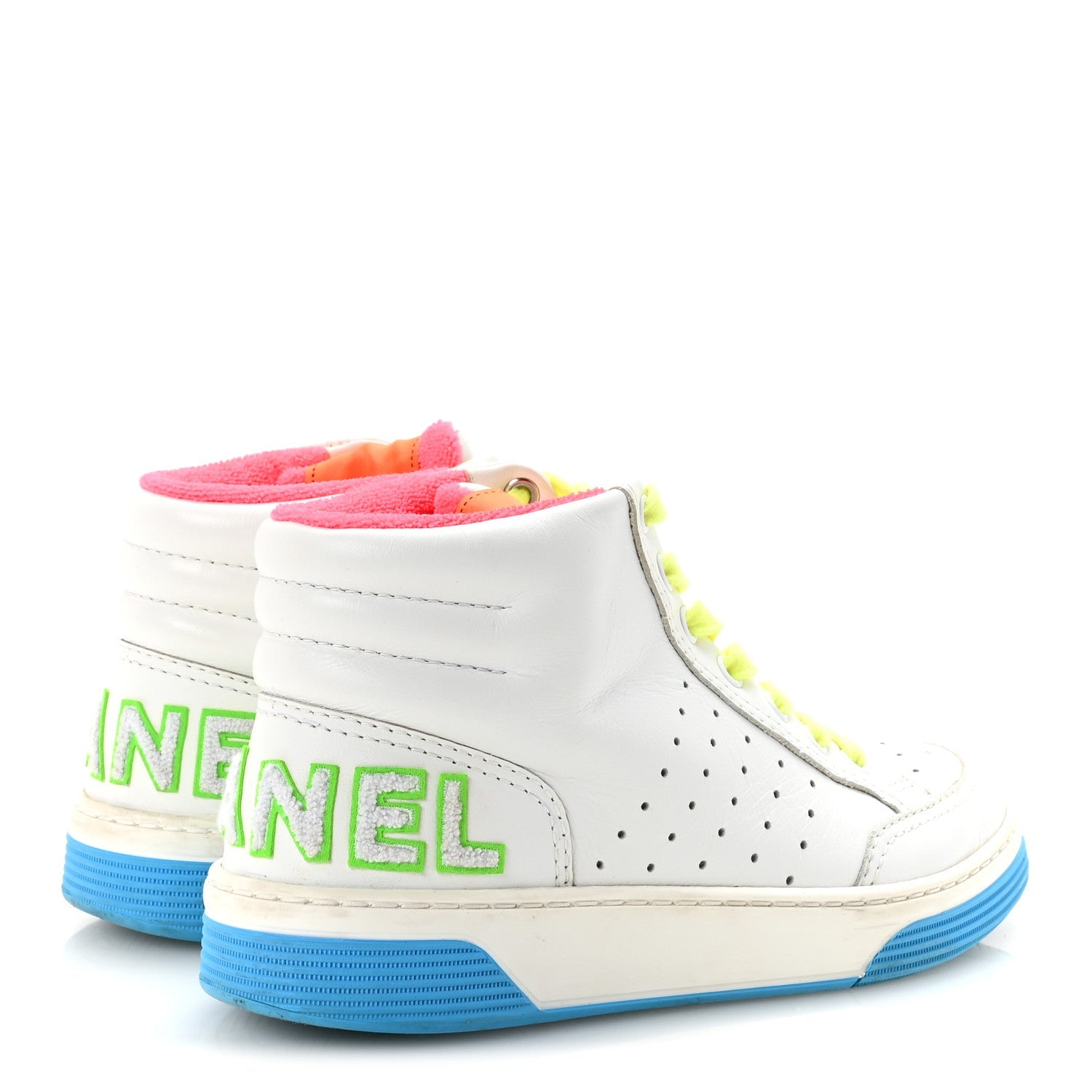 Calfskin Womens Logo High Top Sneakers 36 White Multicolor