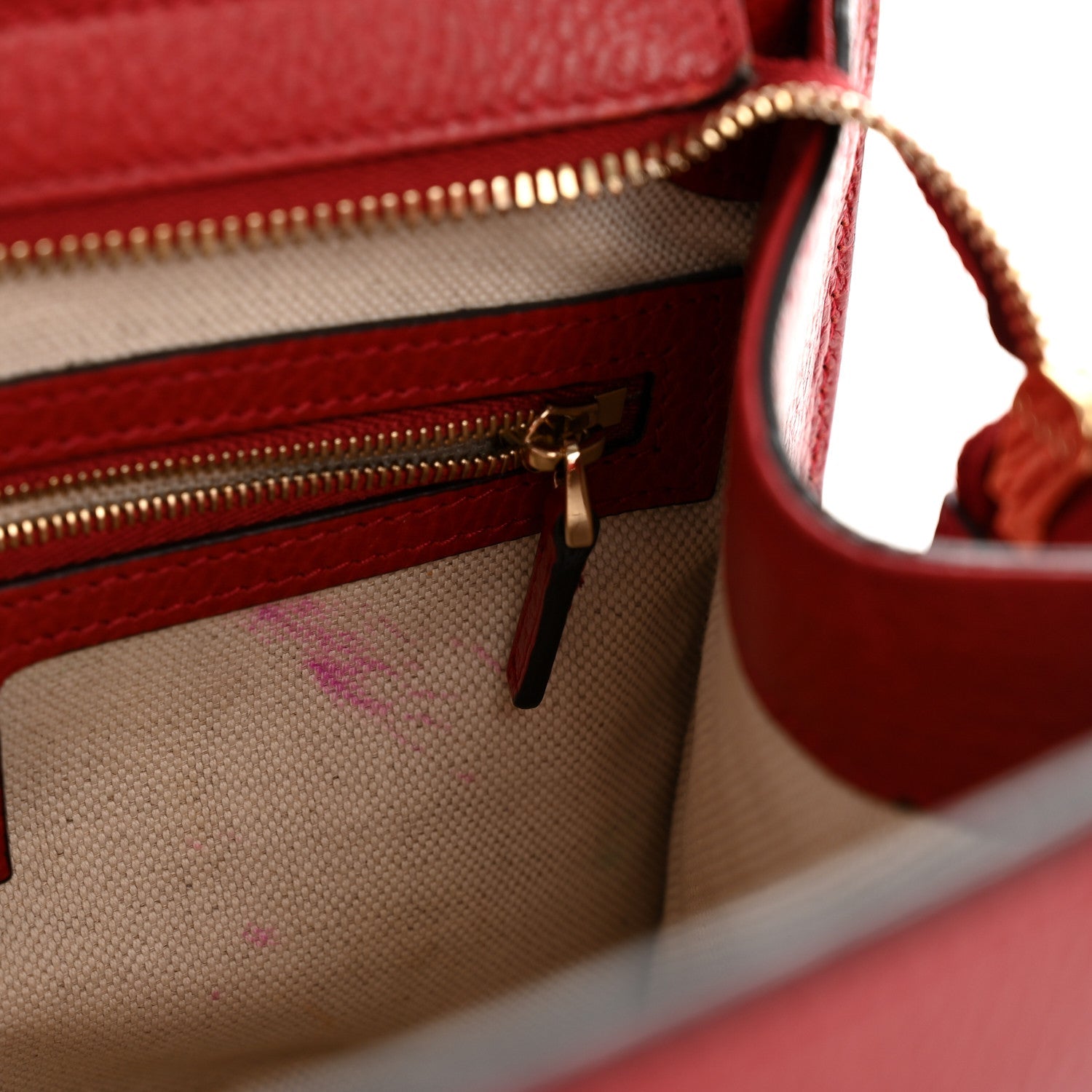 Gucci Dollar Calfskin Medium Soho Top Handle Satchel Hibiscus Red