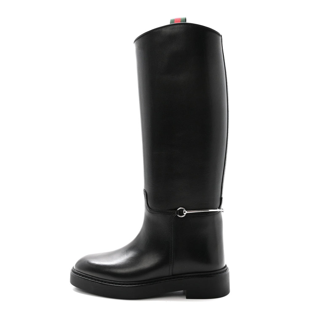 Gucci Marot Lux Michelangelo Slim Horsebit Riding Boots 37.5 Black
