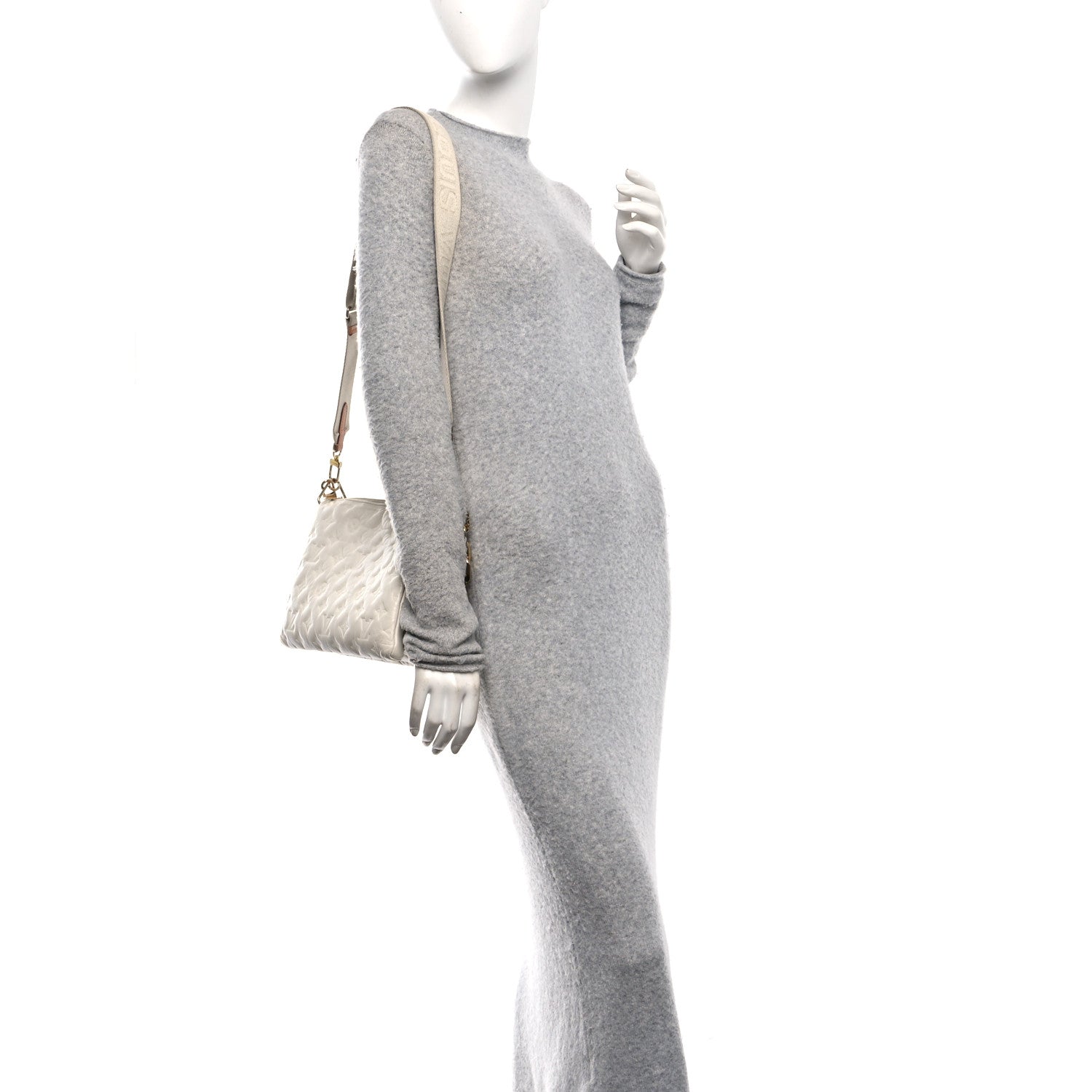 Louis Vuitton Lambskin Embossed Monogram Coussin PM Beige Cream
