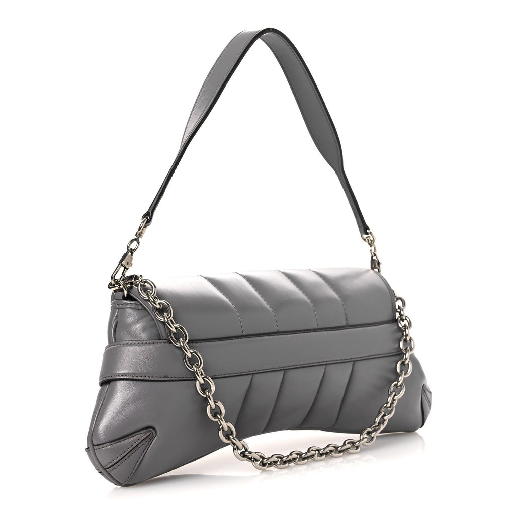 Gucci Nappa Vertical Matelasse Medium Maxi Horsebit Chain Shoulder Bag Grey