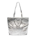 Chanel Metallic Calfskin Stitched CC Shopper Tote Silvery