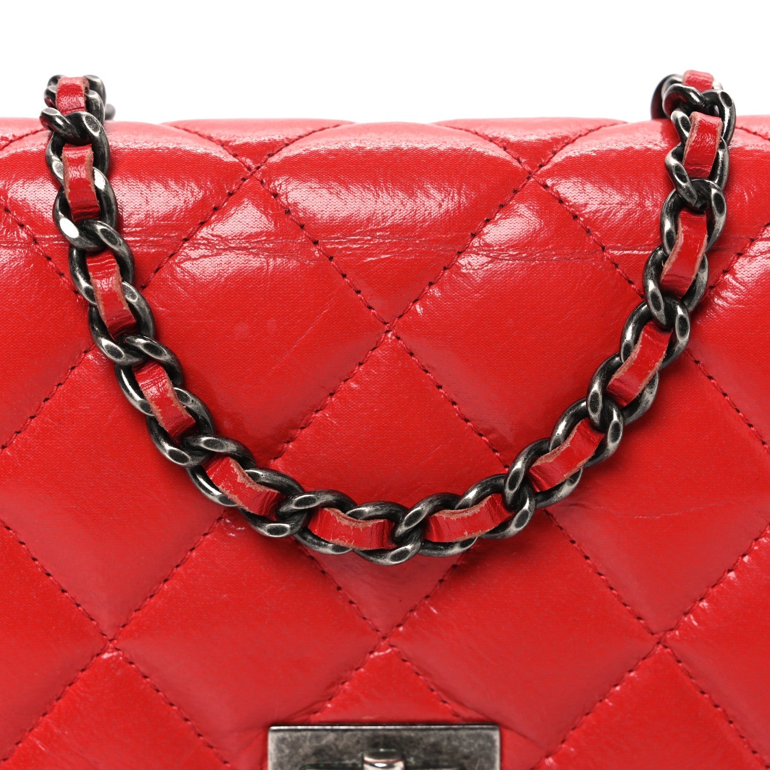 Chanel Glazed Calfskin Quilted Reissue Wallet On Chain WOC Red
