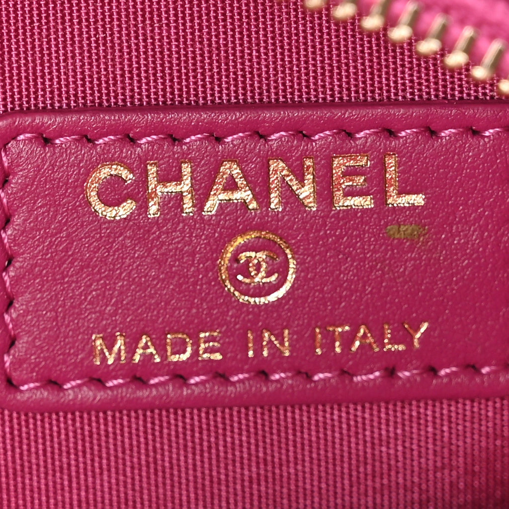 Chanel Shearling Sheepskin Chanel 19 Round Clutch With Chain Dark Pink