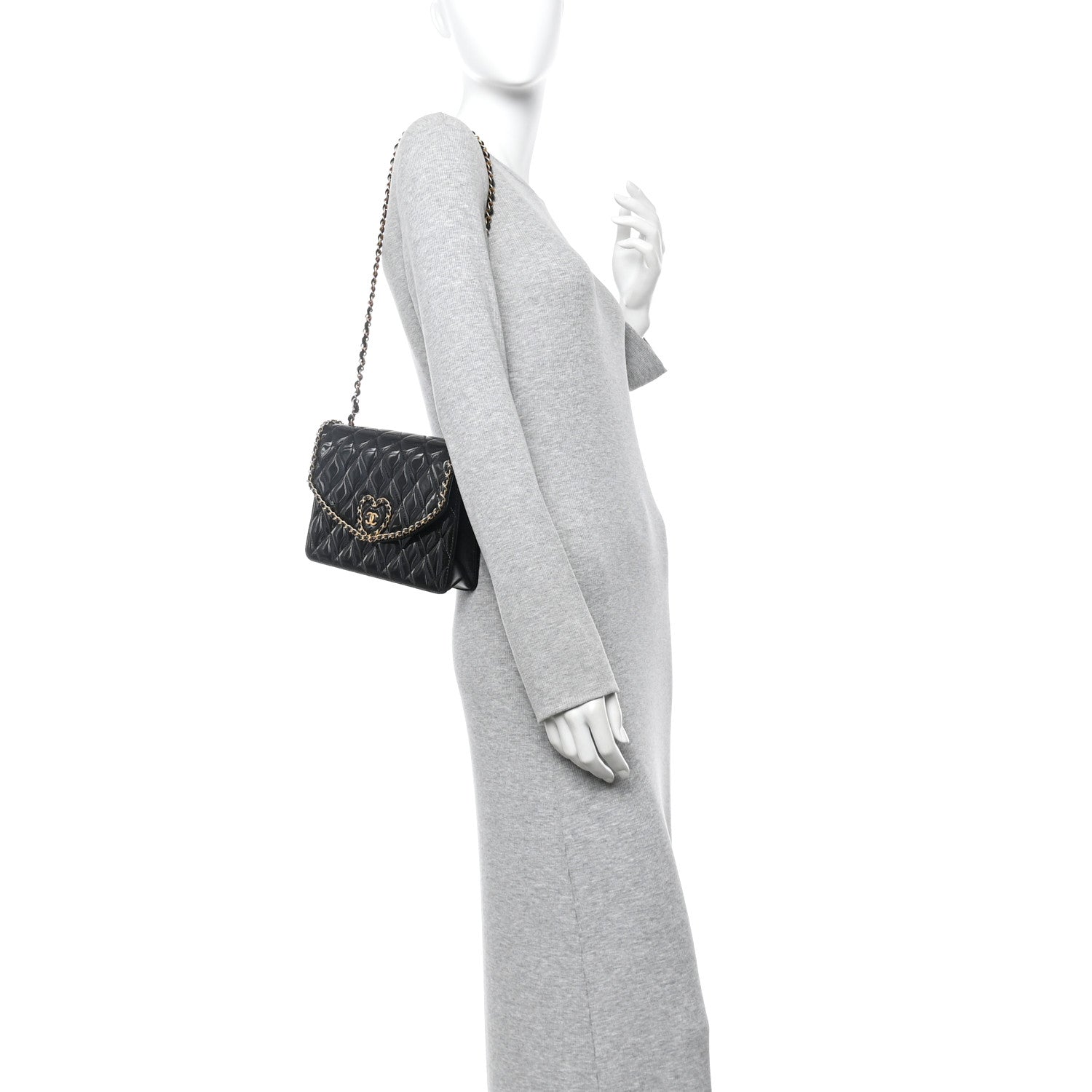 Chanel Patent Quilted Chain Around Heart Flap Black