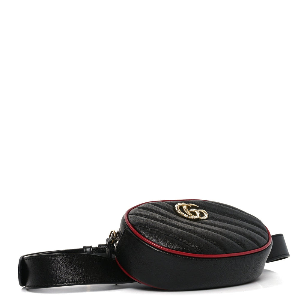 Gucci Azalea Calfskin Matelasse Diagonal Torchon GG Marmont Belt Bag 75 30 Black Romantic Cerise
