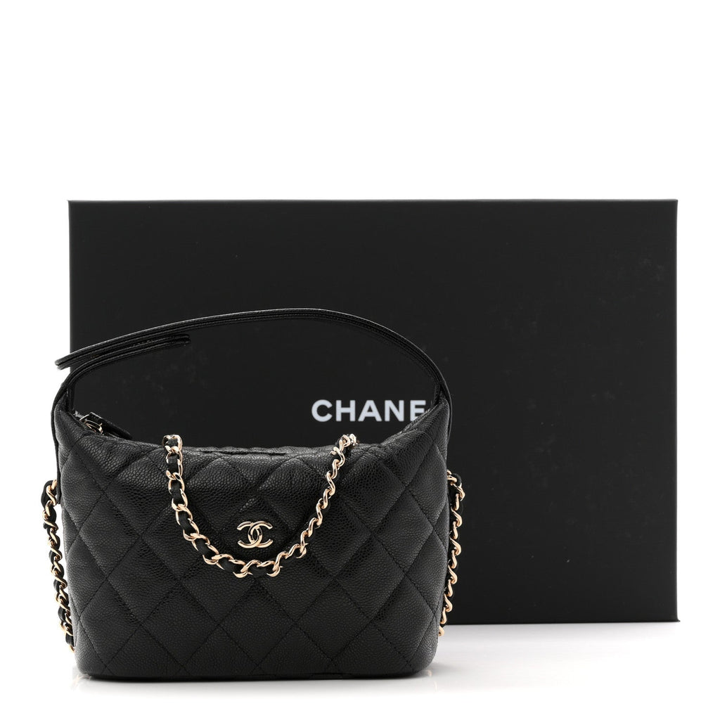 Chanel Caviar Quilted Hobo Clutch With Chain  Black