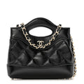 Chanel Shiny Lambskin Quilted Micro 31 Clutch With Chain Black