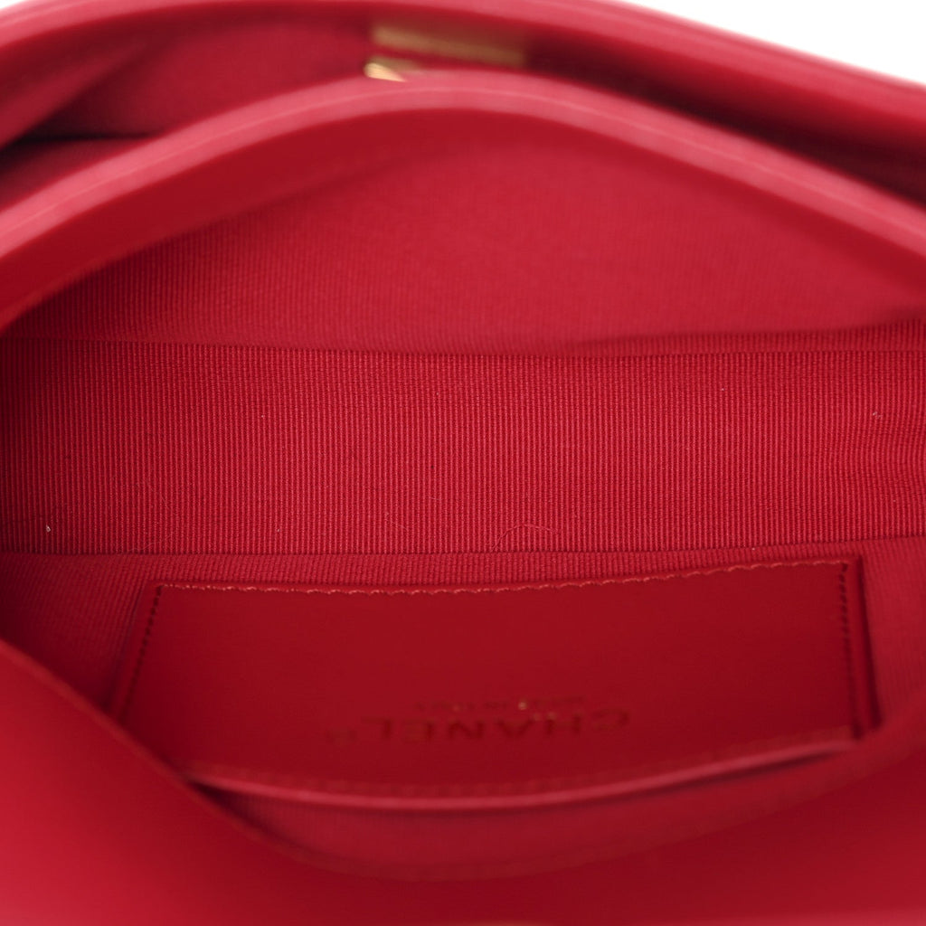 Chanel Lambskin Quilted Enamel Chain Logo Mini Flap Red