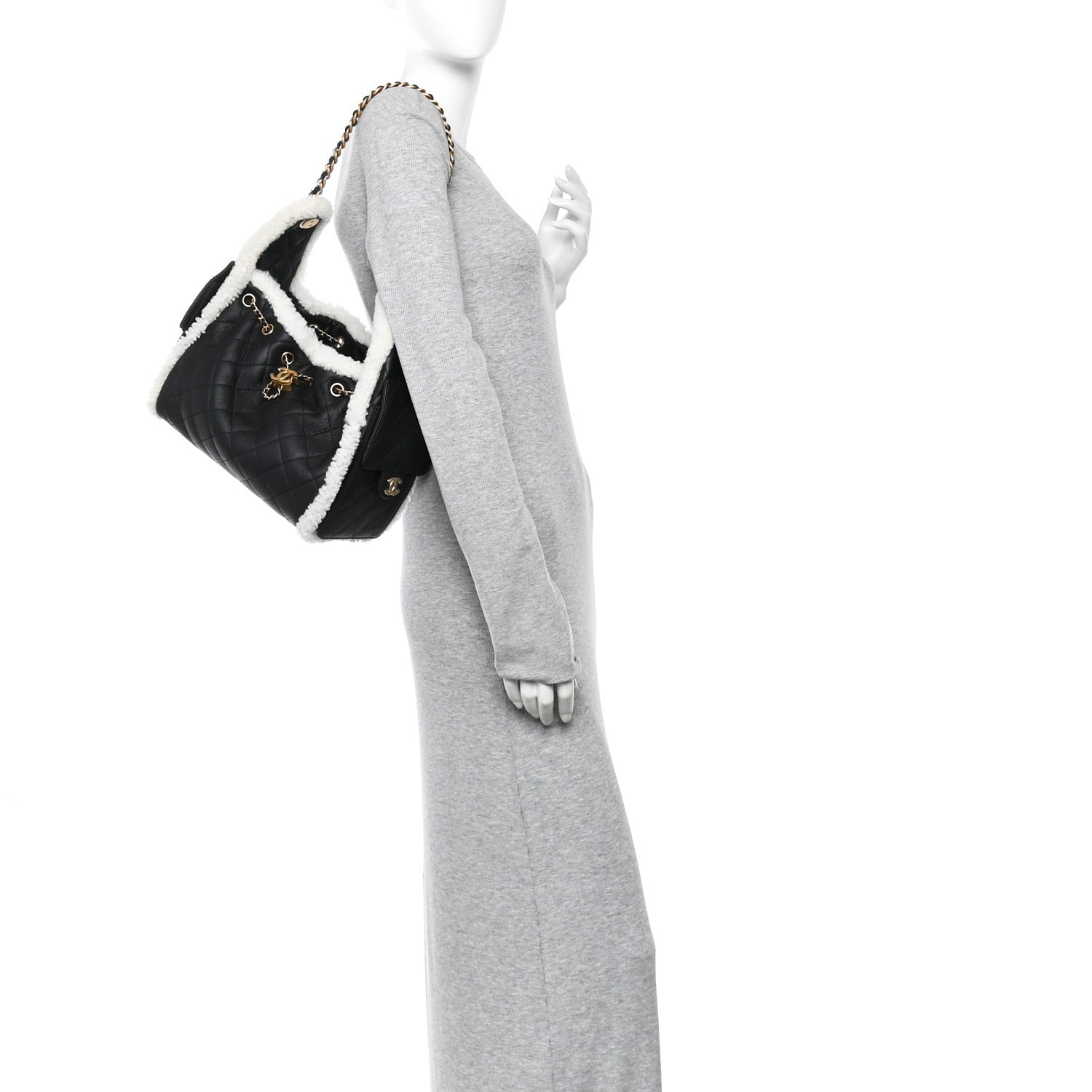 Chanel Crumpled Sheepskin Shearling Quilted Small Chanel 25 Handbag Black White