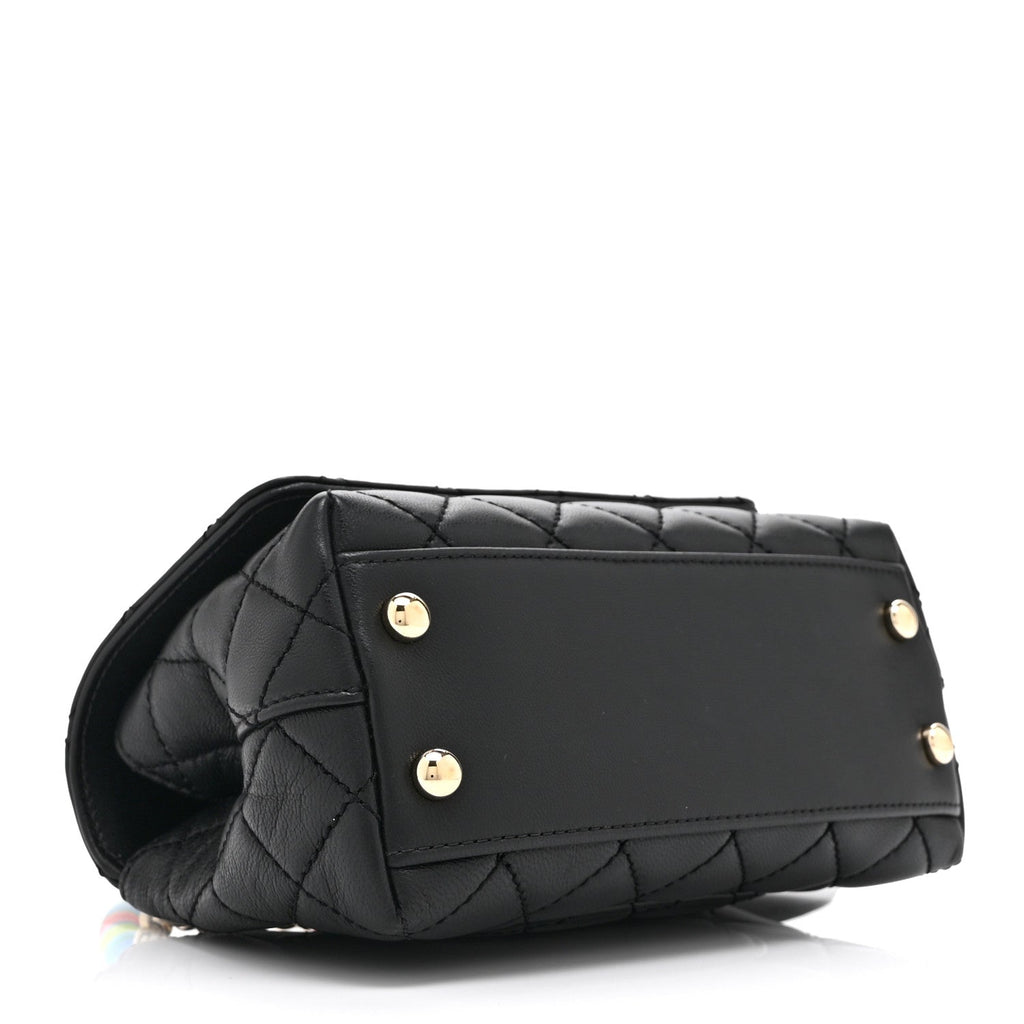 Chanel Goatskin Quilted Rainbow Extra Mini Coco Handle Flap Black