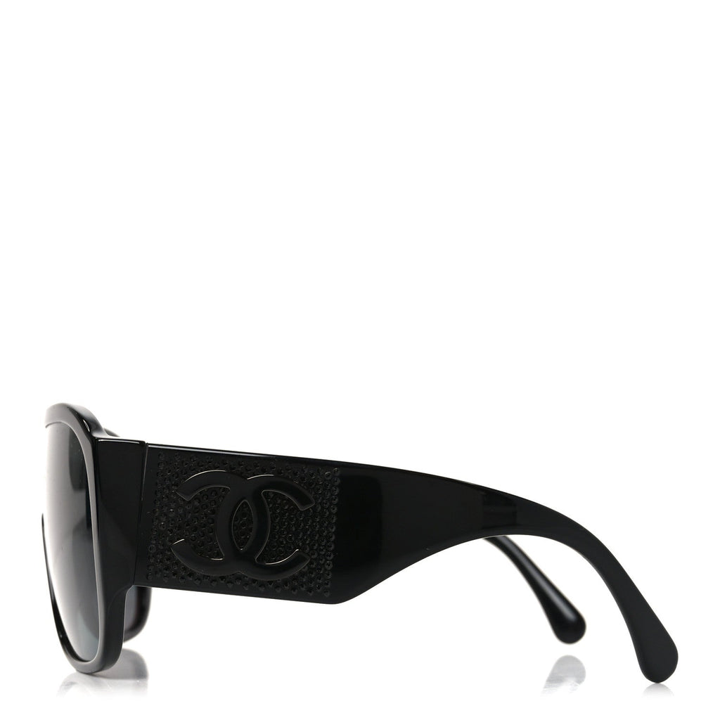Acetate Crystal CC Shield Sunglasses 5466-B Black