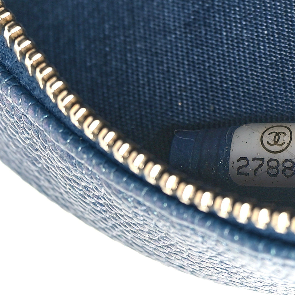 Chanel Iridescent Caviar Quilted Round Clutch With Chain Blue