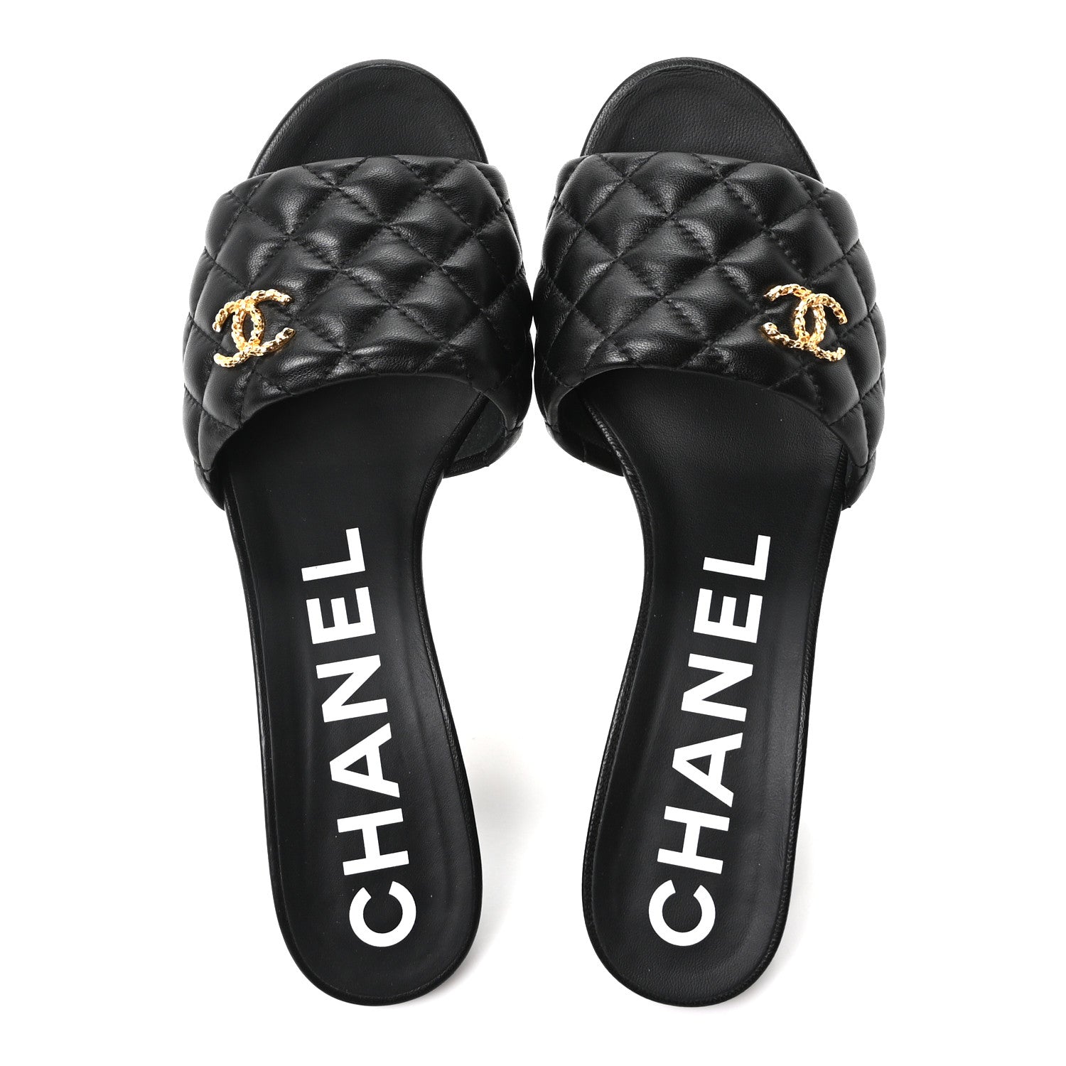 Lambskin Quilted Textured CC Mules 39 Black