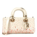 Christian Dior Calfskin Embroidered Small Lady D-Joy White Multicolor