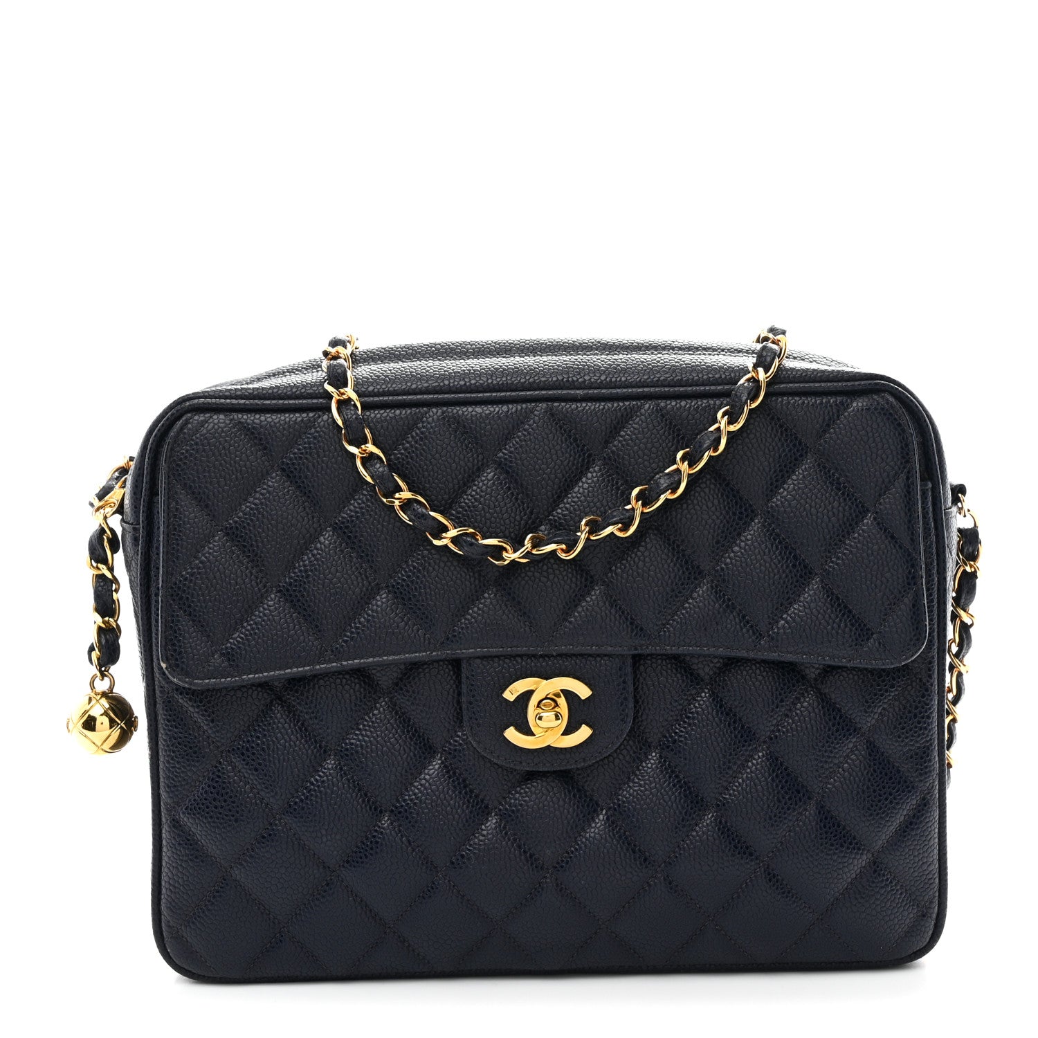 Chanel Caviar Quilted CC Shoulder Bag Navy