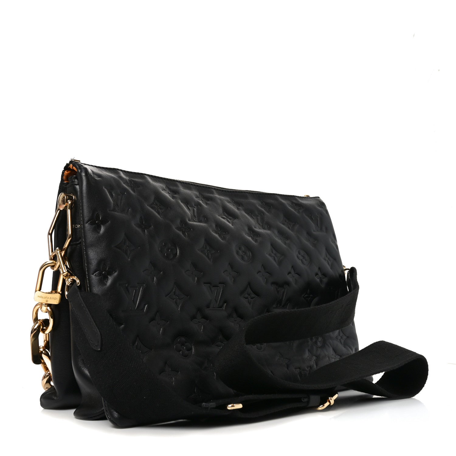 Louis Vuitton Lambskin Embossed Monogram Coussin MM Black