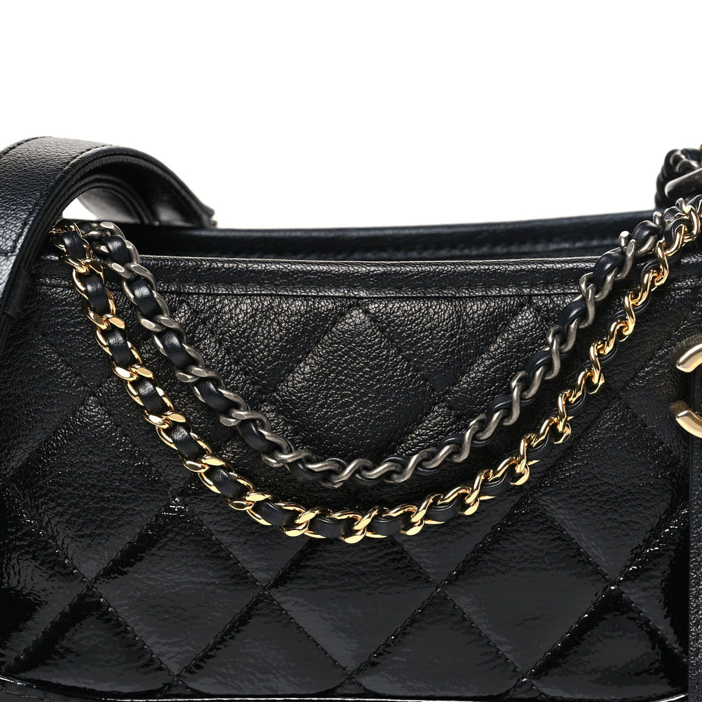 Chanel Patent Goatskin Quilted Small Gabrielle Hobo Black