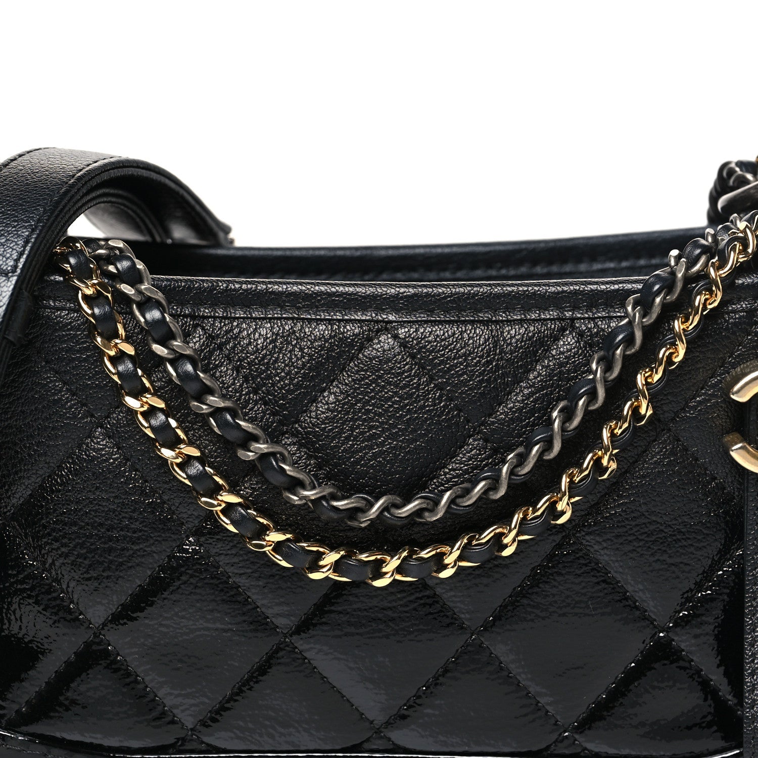 Chanel Patent Goatskin Quilted Small Gabrielle Hobo Black