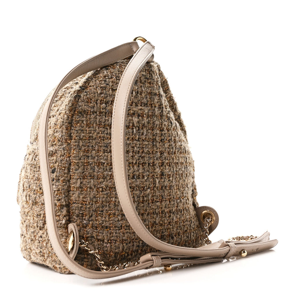 Chanel Tweed Front Pocket Backpack Beige