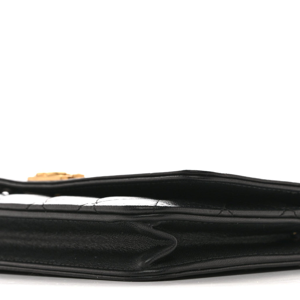 Chanel Lambskin Quilted Boy Wallet On Chain WOC Black